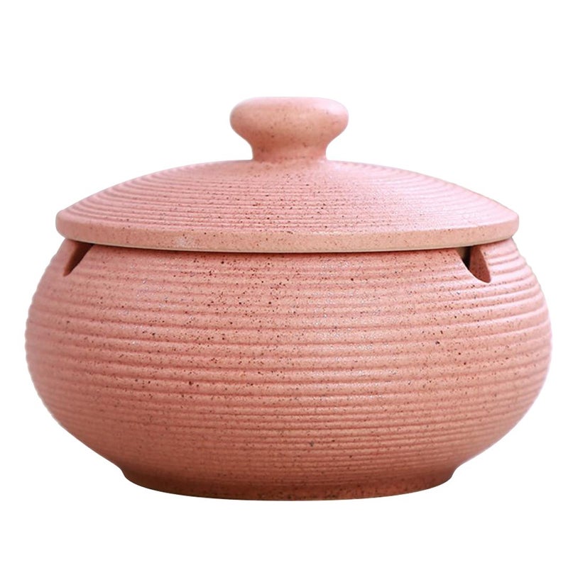 Hoobar Ceramic Ashtray with Lid - Windproof Indoor Cigarette Ash Tray for Home & Office, Compact Desktop Ash Holder for Smokers, Decorative Pink Ashtray for Indoor Use (Pink) - Image 1